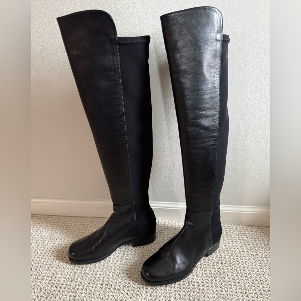 Stuart Weitzman Iconic 5050 Over the Knee Black Leather Boot - LIKE NEW 4.5